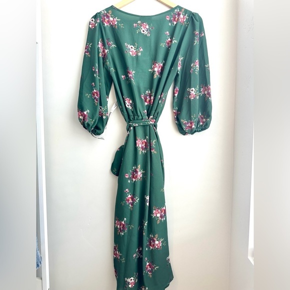 Goddiva Green Floral Wrap Dress - Picture 2 of 3